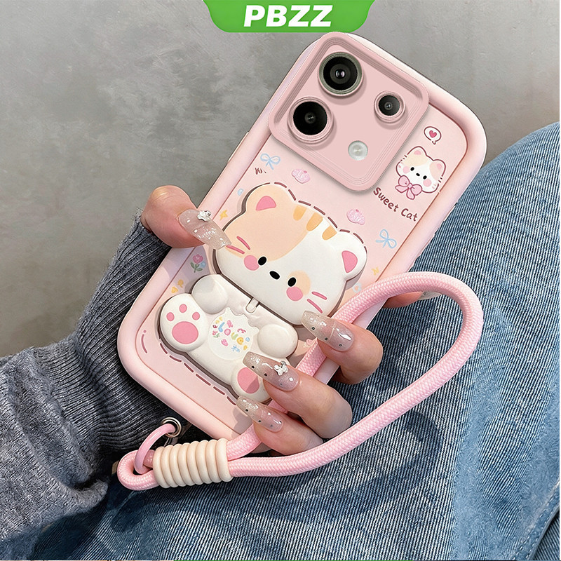 PBZZ สําหรับ REDMI NOTE 13 4G REDMI NOTE 13 PRO 5G เคสโทรศัพท์ Softcase กันกระแทกออกแบบใหม่ความงามสําหรับสาวแมวน่ารักพร้อมที่วางเชือกเส้นเล็ก JTDTMZJ3