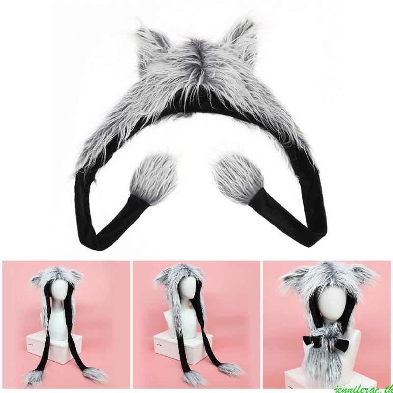 Jenniferac Furry Hat Head Wrap Furry Wolf Soft Thicken Hood สําหรับคอสเพลย์สวมใส่