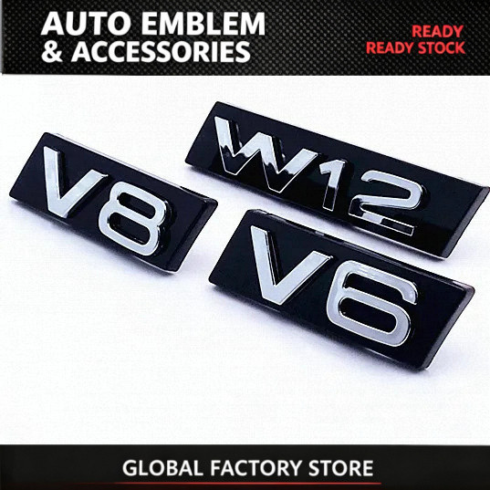 โลโก้รถสติกเกอร์สัญลักษณ์ V6 V8 W12 สําหรับ AUDI A3 A4 A5 A6 A7 A8 Q3 รถกระจังหน้าป้ายสัญลักษณ์ ET3X