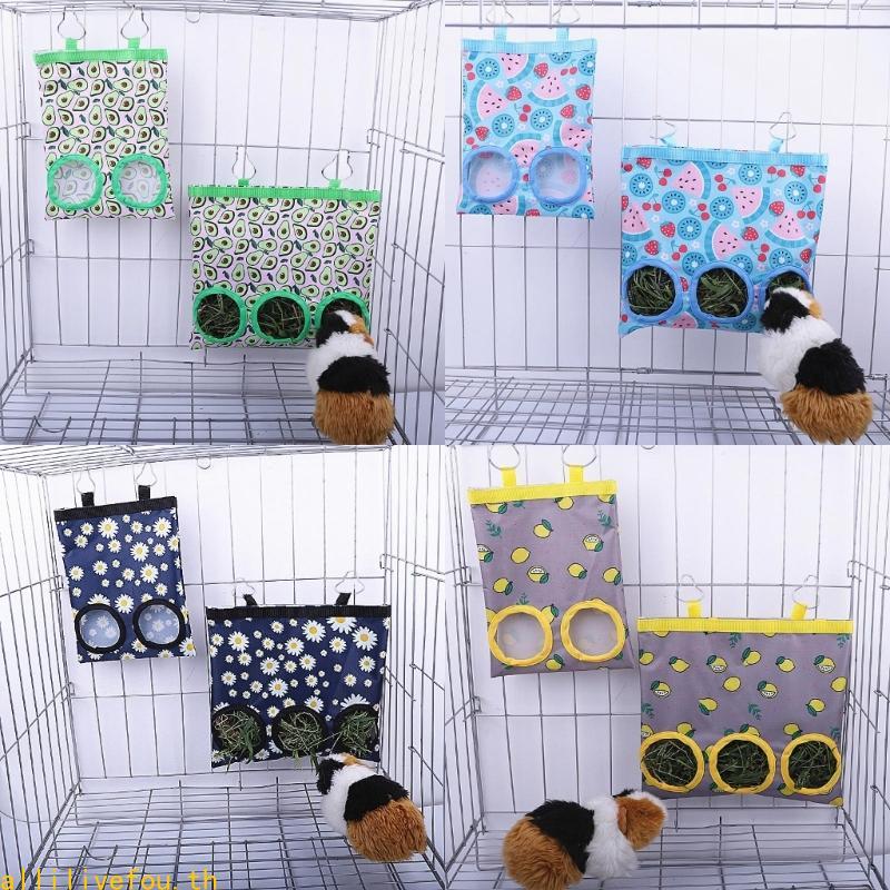LIVE Hay Feeder กระต่าย Hay Feeder กระเป๋า Guinea Pigs กรงแขวนกระเป๋า 2 3 หลุมกระรอก Hay Feeder Feed