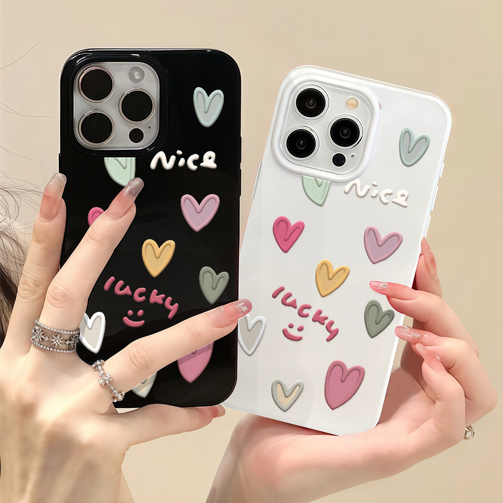 เคสไอโฟน เจลลี่ TPU สำหรับ iPhone 17 16 15 14 13 12 11 Pro Max ลายหัวใจพาสเทลหลายสี สไตล์สาวหวานมินิมอล