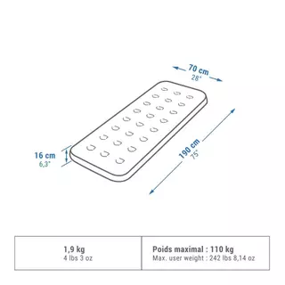 Decathlon Single Air Bed - 70Cm Air Basic ที่นอนสำหรับ 1 คนใช้ในการตั้งแคมป์ รุ่น Air Basic ขนาด 70 ซม. - White
