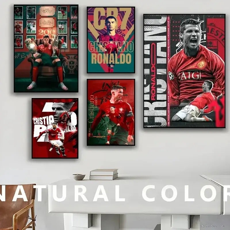 โปสเตอร์พิมพ์บนผ้าใบศิลปะผนังย้อนยุคคลาสสิกคริสเตียนและโรนัลโด้ CR7 ออกแบบภาพวาดผ้าใบตกแต่งเหมาะสําหรับครอบครัวห้องนั่งเล่นและห้องนอนออกแบบสะดุดตา