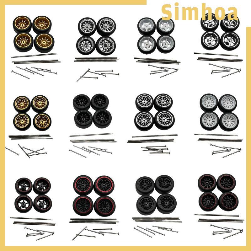 [SIMHOA] 4x RC ล้อและยางรถล้อดัดแปลงยาง RC ยางพร้อมขอบล้อ RC Part สําหรับ 1/64