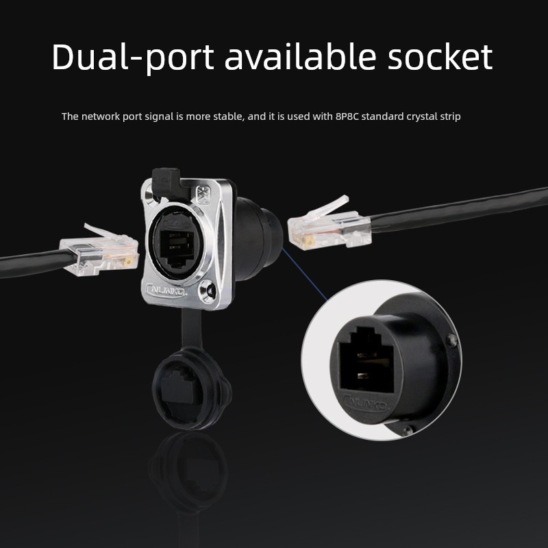 Lingke RJ45 Aviation Plug Network Cable Straight-through Dual Network Port Interface Socket Waterpro