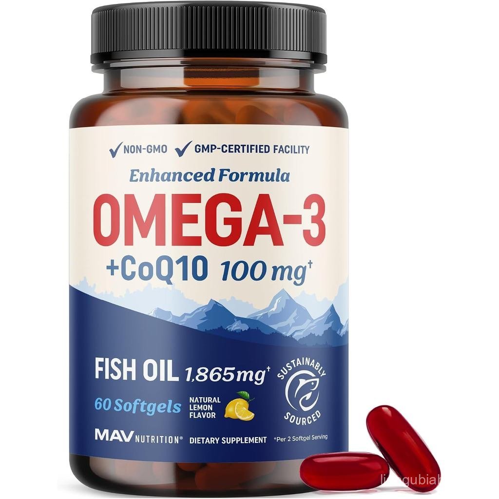 น้ํามันโอเมก้า 3 + Co Q10 | 1305MG Omega3 พร้อม CoQ10 100MG สําหรับ Heart Health Cellular Energy และ