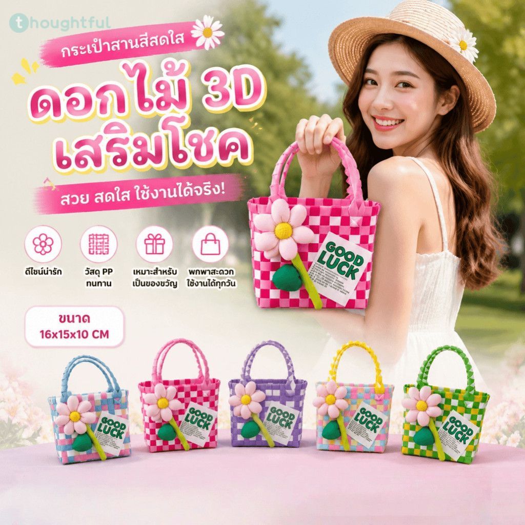 ถุงของขวัญโทนสีโดปามีน ดีไซน์เก๋ ขนาดใหญ่ กระเป๋าถืออเนกประสงค์ กระเป๋าสะพายข้างสำหรับกิจกรรมกลางแจ้ง TH