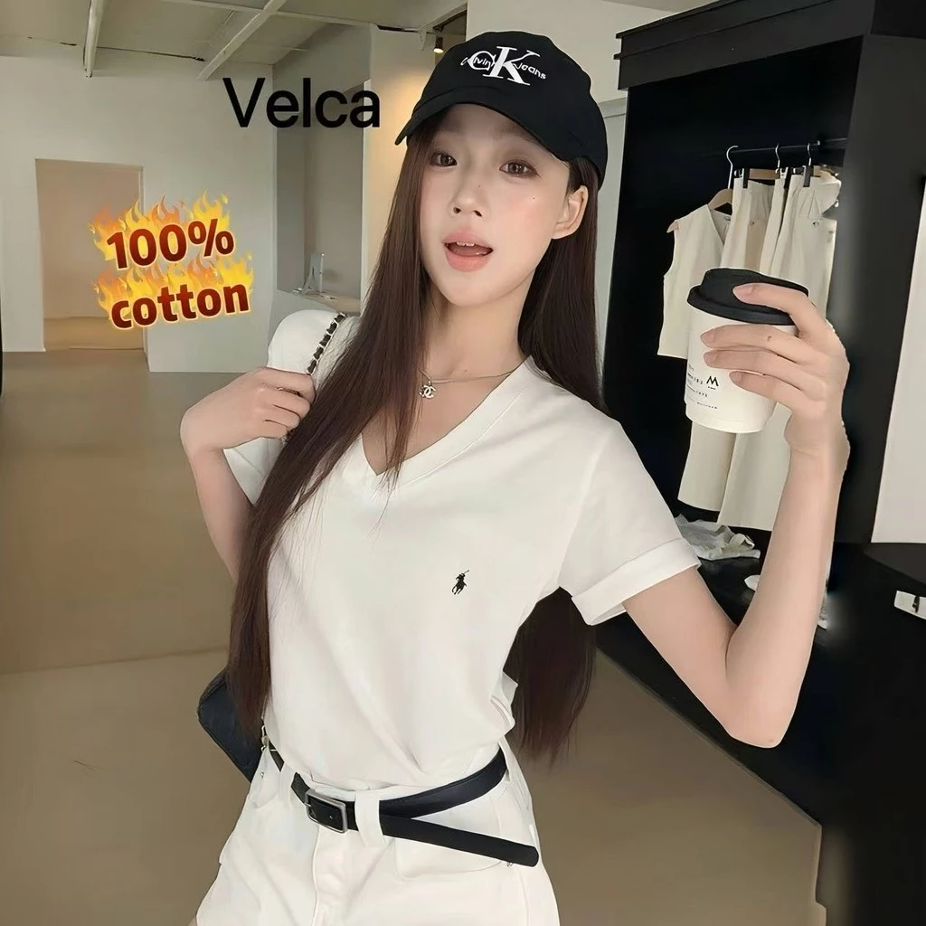 Velca 100%cotton เสื้อยืดผู้หญิง เสื้อเเขนสั้น เข้ากับทุกสไตล์ แบบหลวม แขนสั้น
