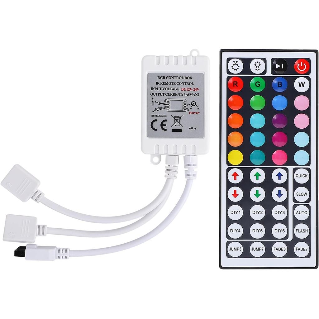 SUPERNIGHT RGB LED Strip Controller, 2 พอร์ต RGB Controller กล่อง 44 คีย์ IR Remote, DC12V-24V LED C