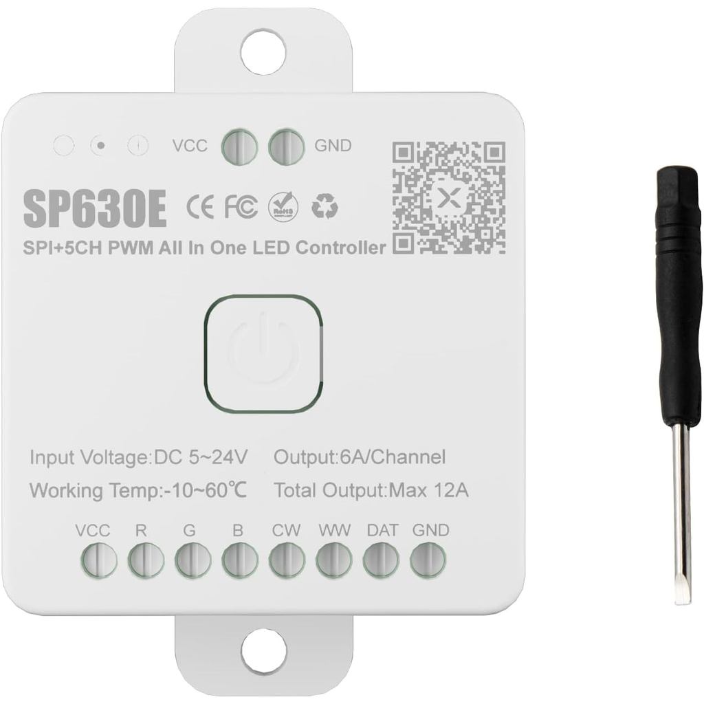 12-in-1 SP630E ตัวควบคุม LED, บลูทูธเพลง Sync App ควบคุมสนับสนุน DC5-24V PWM สีเดียว CCT/RGB/RGBW/RG