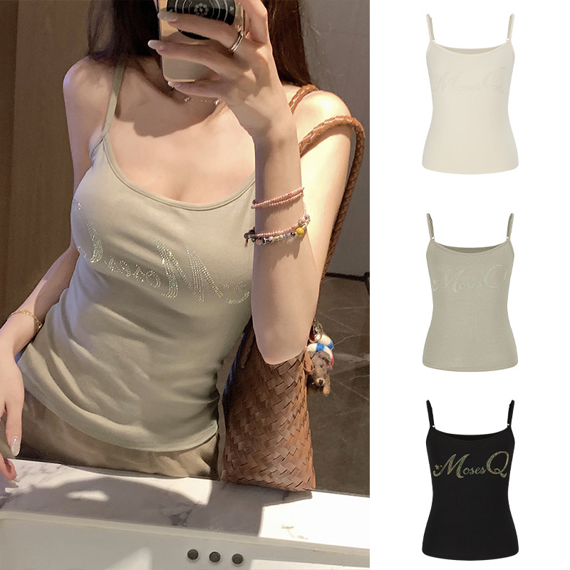 MOSES QUEEN เสื้อชั้นในสตรีประดับพลอยเทียมสไตล์อเมริกันเสื้อแขนกุดทรงเข้ารูป