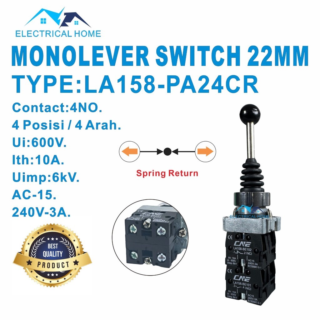 Monolever Switch Spring Return 22mm LA158-PA24CR 4 POSITION/4 DIRECTIONS/4 NO. คุณภาพดีที่สุด