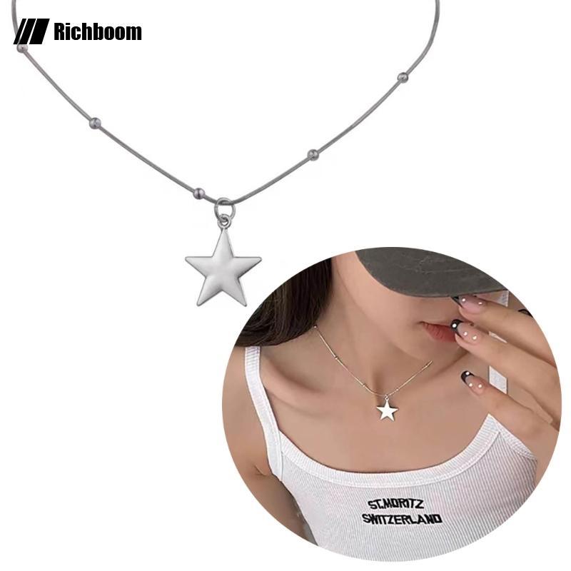 Rich Pendant Necklace Y2k Star Chain Necklace Alloy Texture Star Pendant Necklace