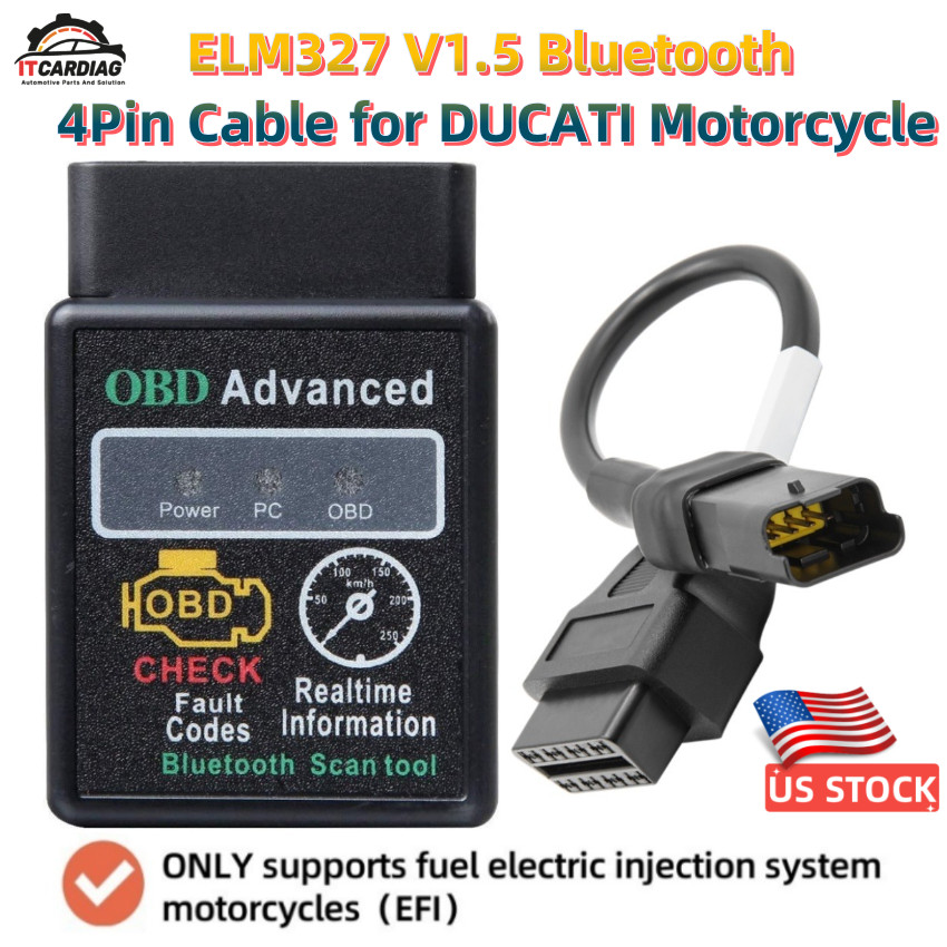 US สําหรับ DUCATI EFI รถจักรยานยนต์รถจักรยานยนต์ 4PIN ถึง 16Pin สาย ELM327 V1.5 บลูทูธ OBD2 ELM 327 