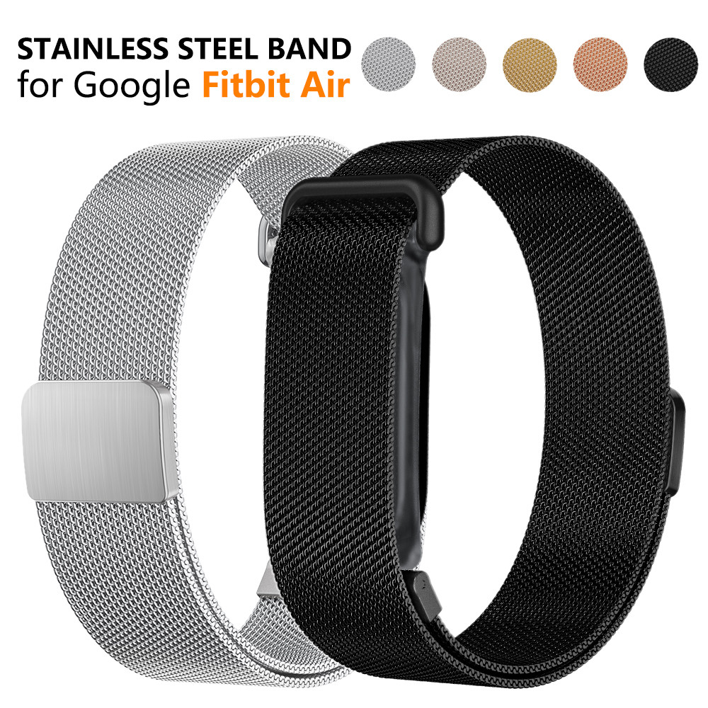 มิลานสายนาฬิกาสแตนเลสพร้อมฝาครอบป้องกันสําหรับ Google Fitbit Air สร้อยข้อมือแม่เหล็กสายรัดข้อมือธุรกิจสําหรับผู้ชายผู้หญิง