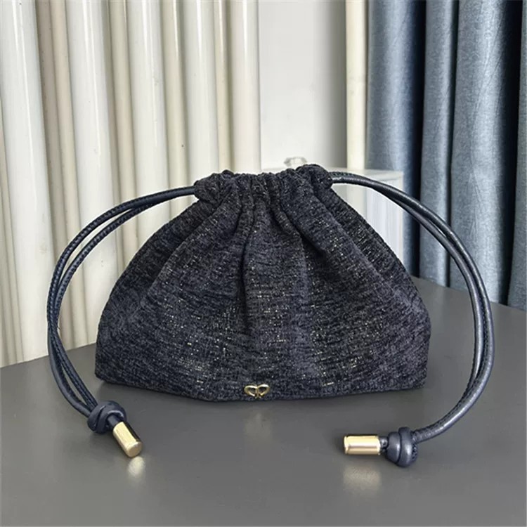 [สินค้าใหม่] cp Navy Blue Drawstring Drawstring Pocket Cosmetic Bag Female Pleated Drawstring Storage Bag Li