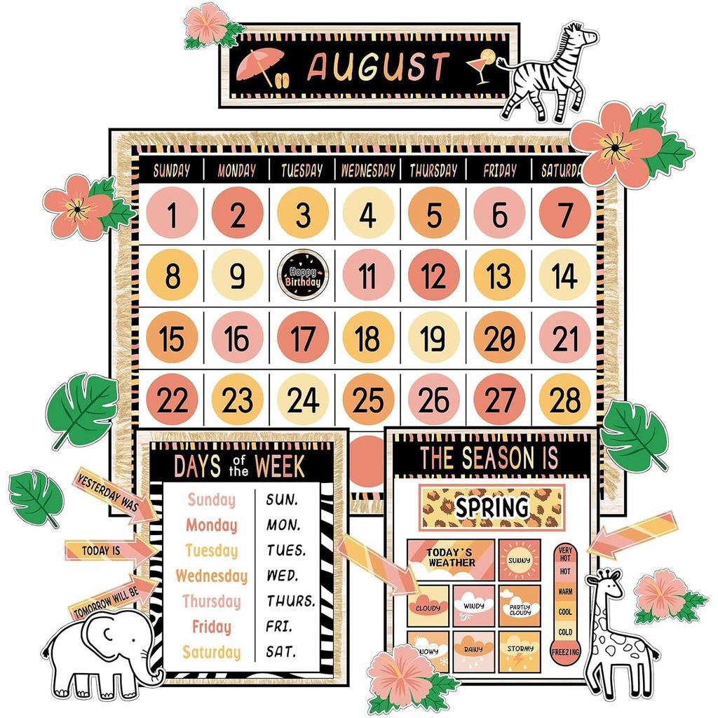 Safari Jungle Animal Calendar Bulletin Board Set Simply CTP Bulletin Board Calendar แผนภูมิสภาพอากาศ