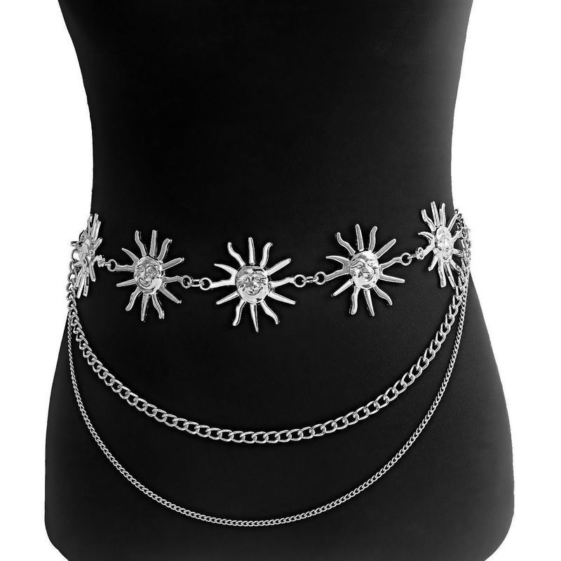 夏* 秋笑脸太阳花腰链时尚金属饰品身体配饰腰带拍照神器Chain Waist Chain Decoration Women'S Waist Accessories * Spicy Girl High-