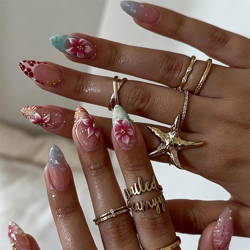 Handmade Wearing Nail Almond Nail Short French Cats Eye 3d สามมิติ
