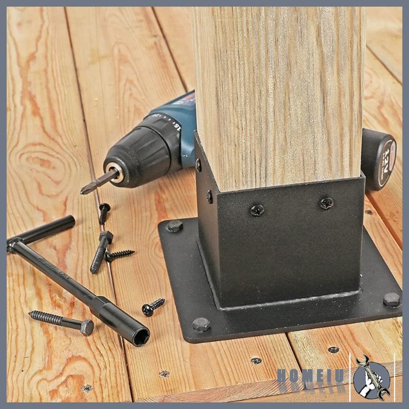 HOMEIU Durability Metal Post Brackets Weatherproofed Patios Railing Brackets สําหรับการสนับสนุนรางดา