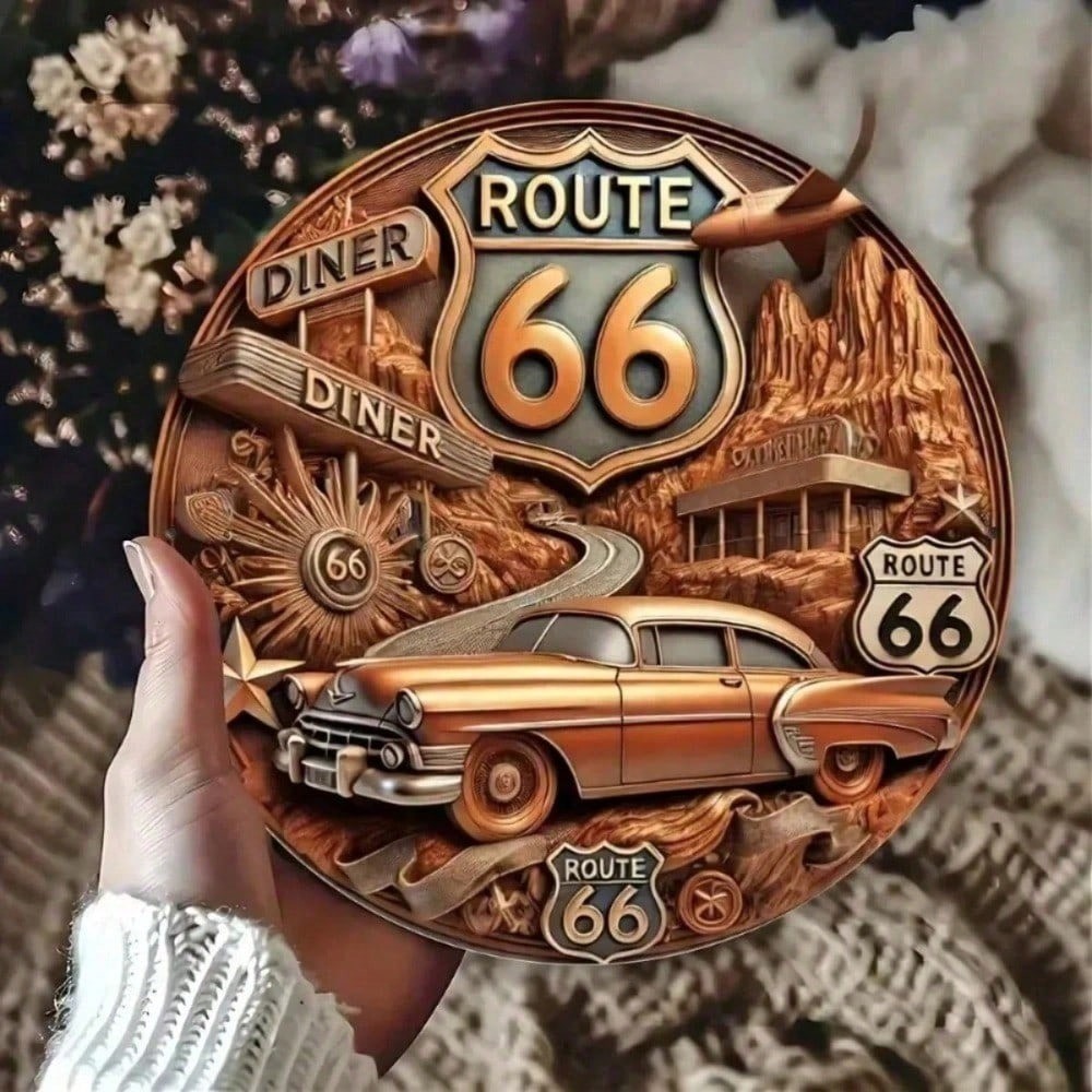 HELLOYOUNG ป้ายโลหะ Vintage Route 66, Weatherproof Outdoor Wall Art สําหรับถ้ําคนโรงรถ