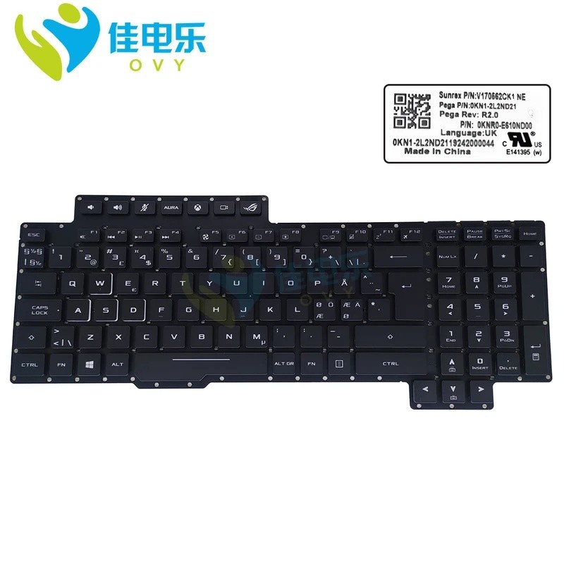 RGB Backlight ภาษาเช็คคํานอร์เวย์แป้นพิมพ์สําหรับ Asus ROG G703 G703GI G703GXR G703GX สีที่มีสีสัน B