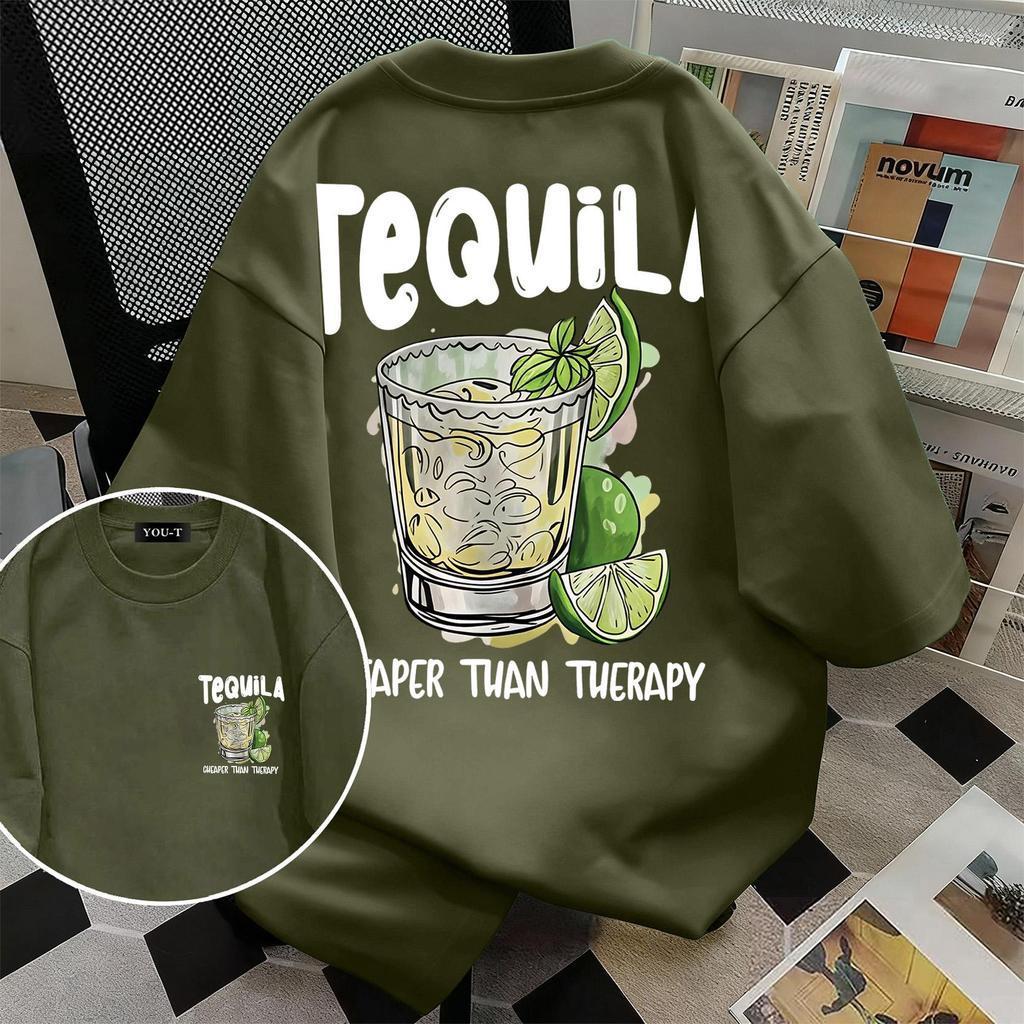 🚀My-T🚀เสื้อยืดผ้าคอตตอน  “TEQUILA” ทรง Oversize คอกลม แขนสั้น ผ้านุ่มสบาย ใส่ได้ทุกวัน ฤดูร้อน ไซส์ 