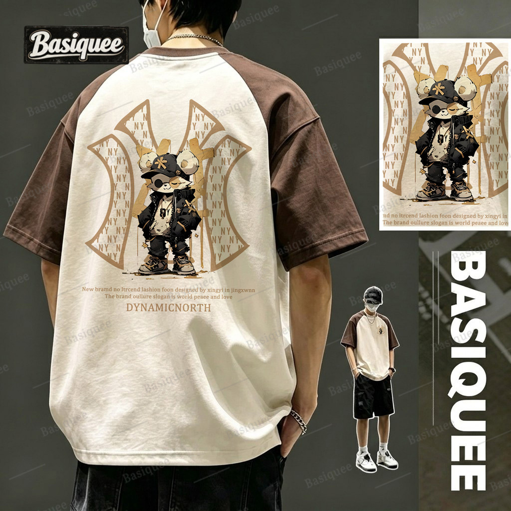 Basi💥เสื้อยืด Oversize เสื้อทูโทน คอตตอน100% เกรดพรีเมียม ไม่หดตัว - ลาย DYN AMIC NY