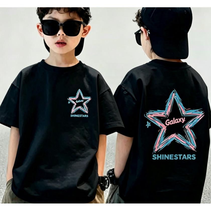 COD เสื้อยืดเด็กลายดาวสำหรับเด็กผู้ชาย ทรงหลวม ผ้าฝ้าย แขนสั้น เสื้อผ้าฤดูร้อน 90-150