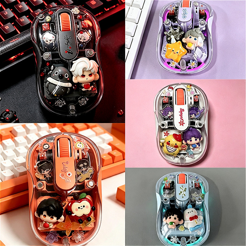 Love และ Deepspace น่ารัก DIY Decor เมาส์บลูทูธไร้สาย, เมาส์ไฟ RGB แบบชาร์จไฟเงียบ, ตัวรับสัญญาณคู่ 2.4G USB‐C, DPI ที่ปรับได้สําหรับแล็ปท็อป iPad QA9S