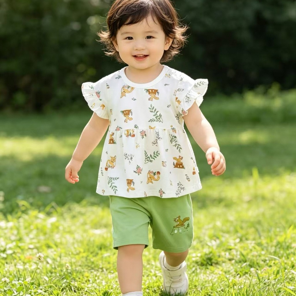 Handoulong Baby Girl Summer Thin Kid Suit Girl 1-6 Summer Pure Cotton Two-Piece Outing Girl Skirt