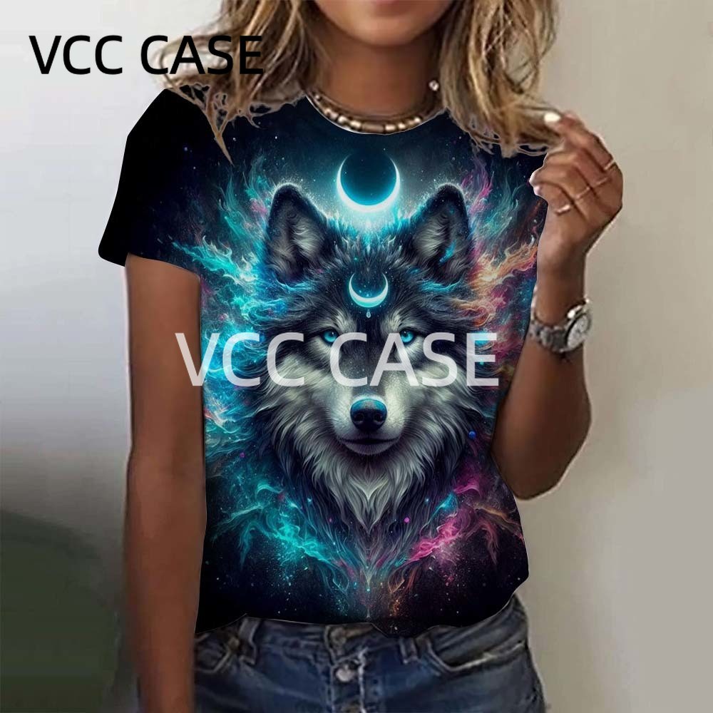 0818[Local Stock] VCC พิมพ์สัตว์ T เสื้อผู้หญิงรูปแบบหมาป่า Tees ฤดูร้อนใหม่ Harajuku เสื้อยืด Y2k เสื้อหลวมแขนสั้นเสื้