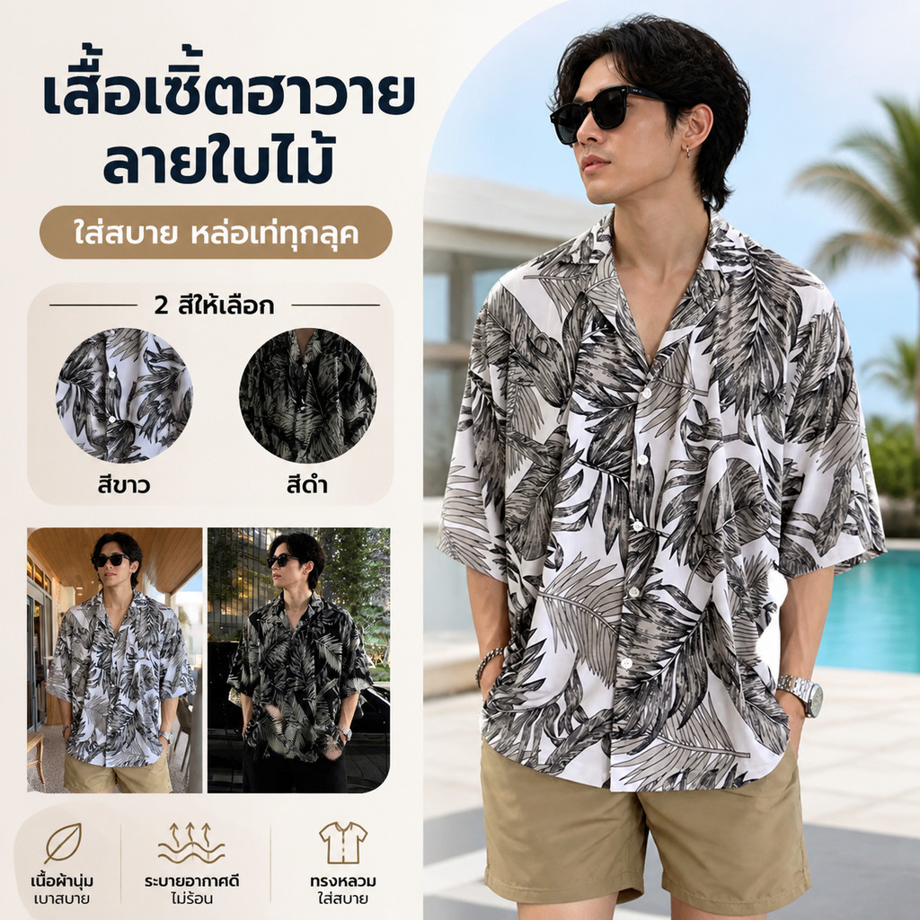 Maisidahouse ผู้ชาย เสื้อแขนสั้น ดอกไม้ เวลาว่าง หลวม แฟชั่น เสื้อ สไตล์ฮาวาย
