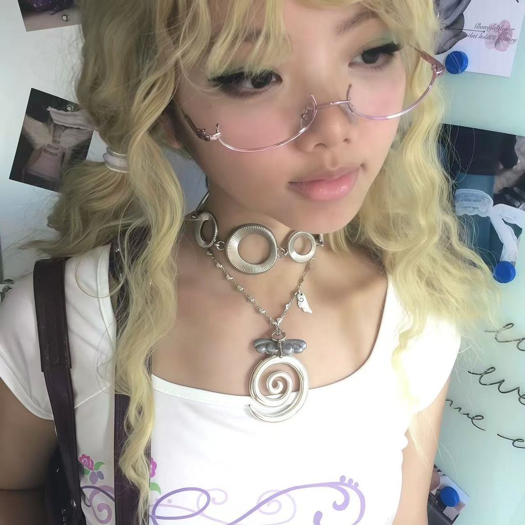 [Miaom] Original Ancient Early Swirl Necklace choker สไตล์เกาหลี Silver Low Saturation Atmosphere