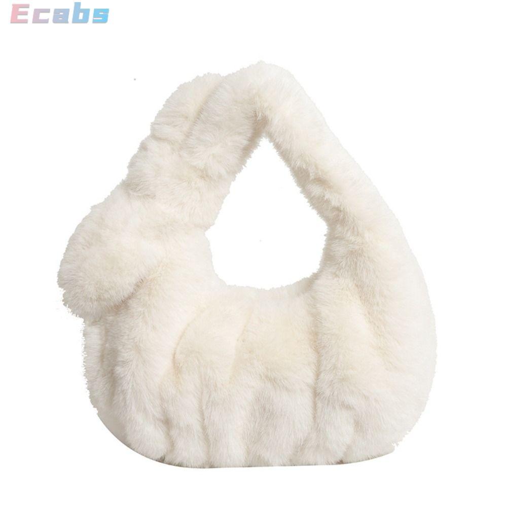 ECABS กระเป๋าถือสตรี,Plush Square Shape Mini Tote Bag,การออกแบบจีบมีสไตล์Faux Fur Fluffy Velvet Clutch Bagสําหรับผู้หญิง
