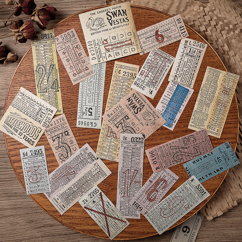 Junk journal Retro Style Handbook Sticker Pack Distressed Stamps Bill Stickers ต่างประเทศสติกเกอร์ภา