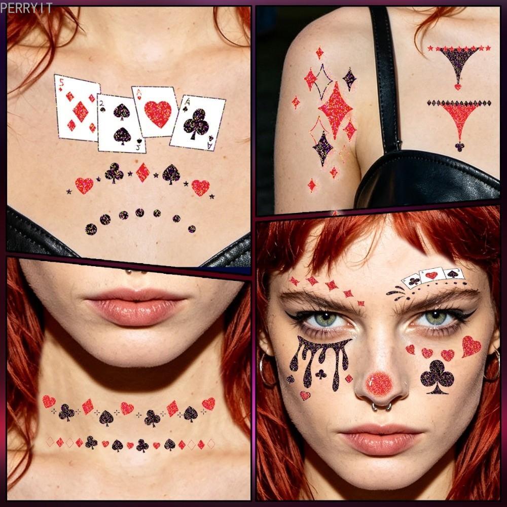 PERRY 4 ชิ้น Joker Blush รอยสักชั่วคราว, กันน้ําสมจริงฮาโลวีน Joker Tattoo สติกเกอร์, สะดวกยาวนาน Gl