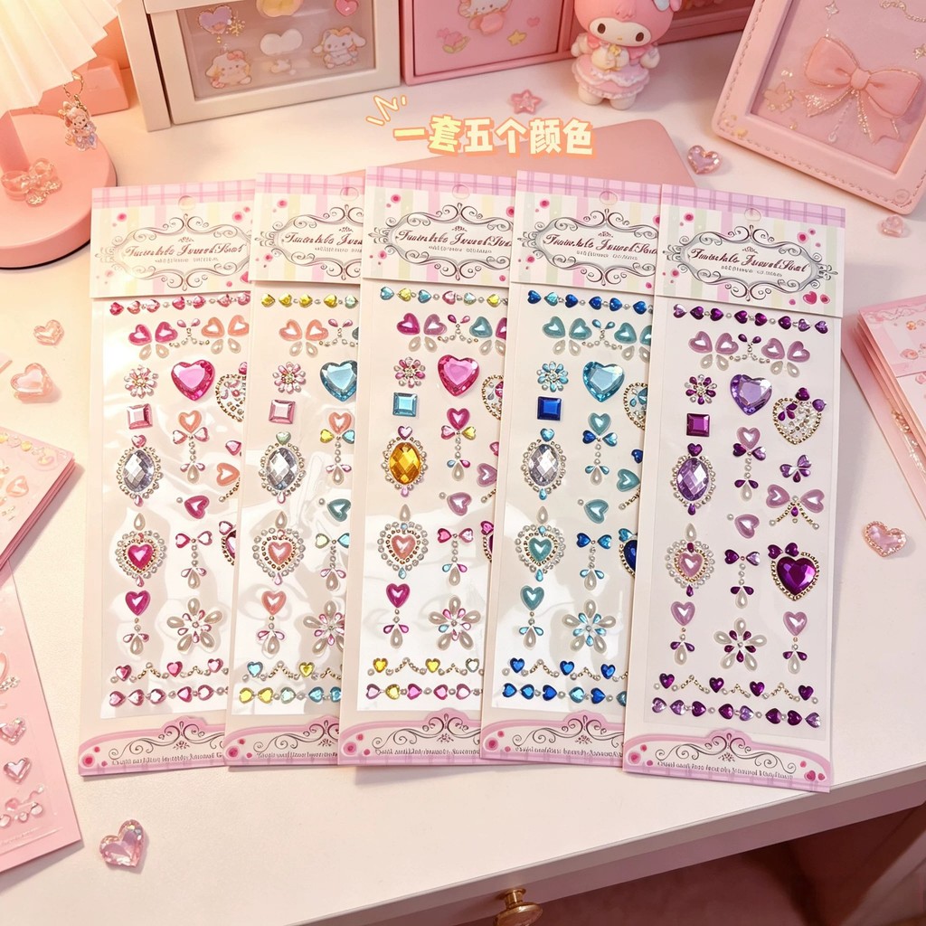 สติกเกอร์คริสตัลสีสันสดใสหัวใจอัญมณี พลอยเทียม สติกเกอร์สําหรับเด็กแต่งหน้าเคสโทรศัพท์ ทําเอง บรรจุภัณฑ์ของขวัญตกแต่ง รูปที่ 3