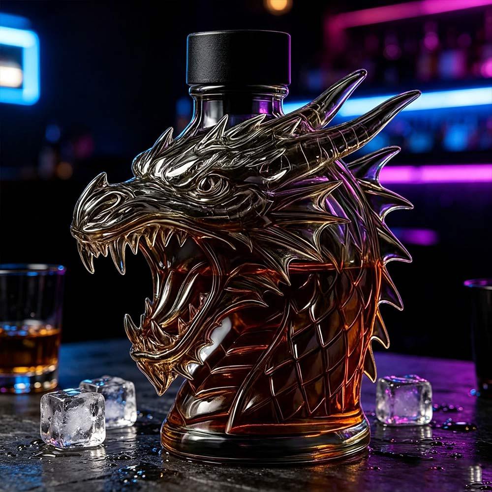 Unique Dragon Head Glass Decanter, Novelty Liquor Storage Bottle