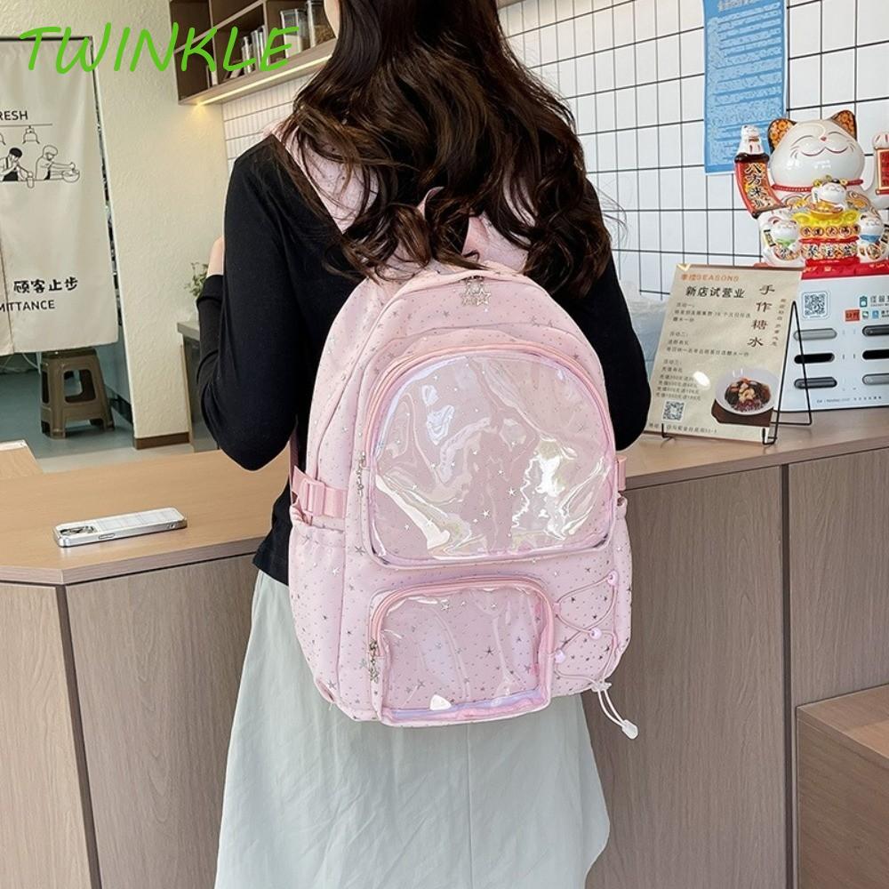TWINKLE1 Star Backpack, Print Y2k Nylon Backpack, Portable Japanese Style Large Capacity Lolita Stud