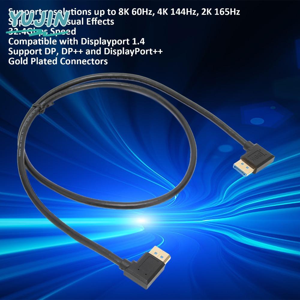 YUJIN สาย DP มุมขวา 90 องศาชายเป็น DP ชาย, 1.4 32.4Gbps รองรับ 8K 60Hz 4K 144Hz 2K 165Hz สาย Display