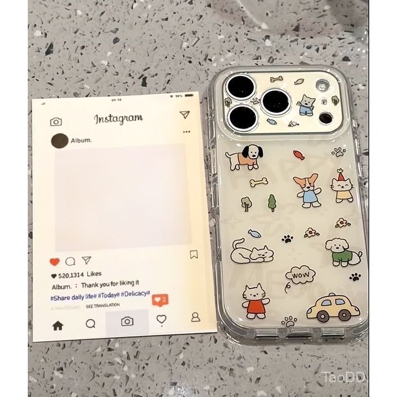 เคสโทรศัพท์ เหมาะสําหรับ iPhone 11 12 13 14 15 16 17 Pro max Plus Air แมวน่ารักลูกสุนัขกันกระแทกกันก