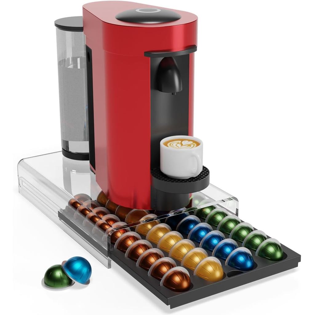ลิ้นชักเก็บสําหรับ Nespresso Vertuo Coffee Pod Holder สําหรับเคาน์เตอร์อะคริลิคแคปซูลกาแฟ Organizer 