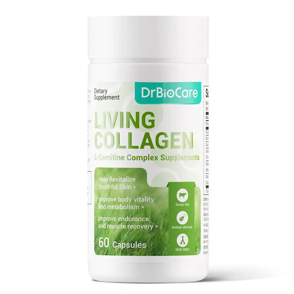 DrBioCare Living Collagen L-Carnitine Complex, Non-GMO, Grass Fed Bovine Collagen Peptides, Bovine c
