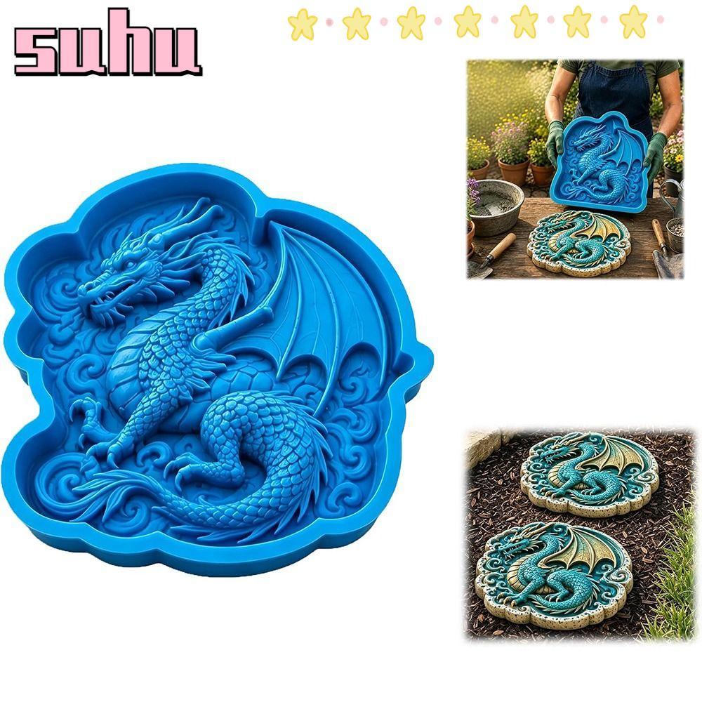 SUHUHD Stepping Stone Mold, Reusable Cement Garden Path Cement Mould, Creative Silicone Dragon Shape