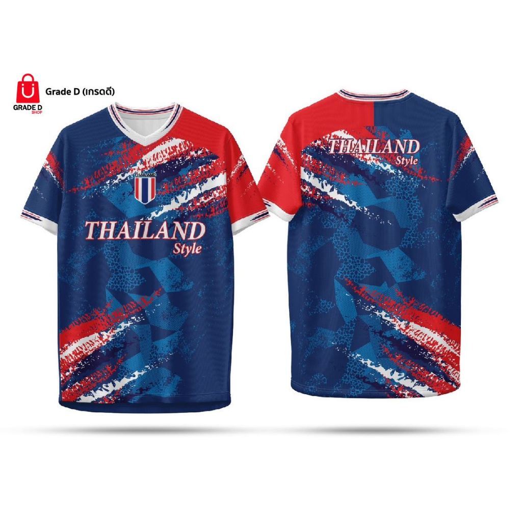 NEW🥞 เสื้อกีฬาพิมพ์ลาย Thailand Style คอวี N59 ผ้าไมโคร ใส่ได้ทุกเพศ