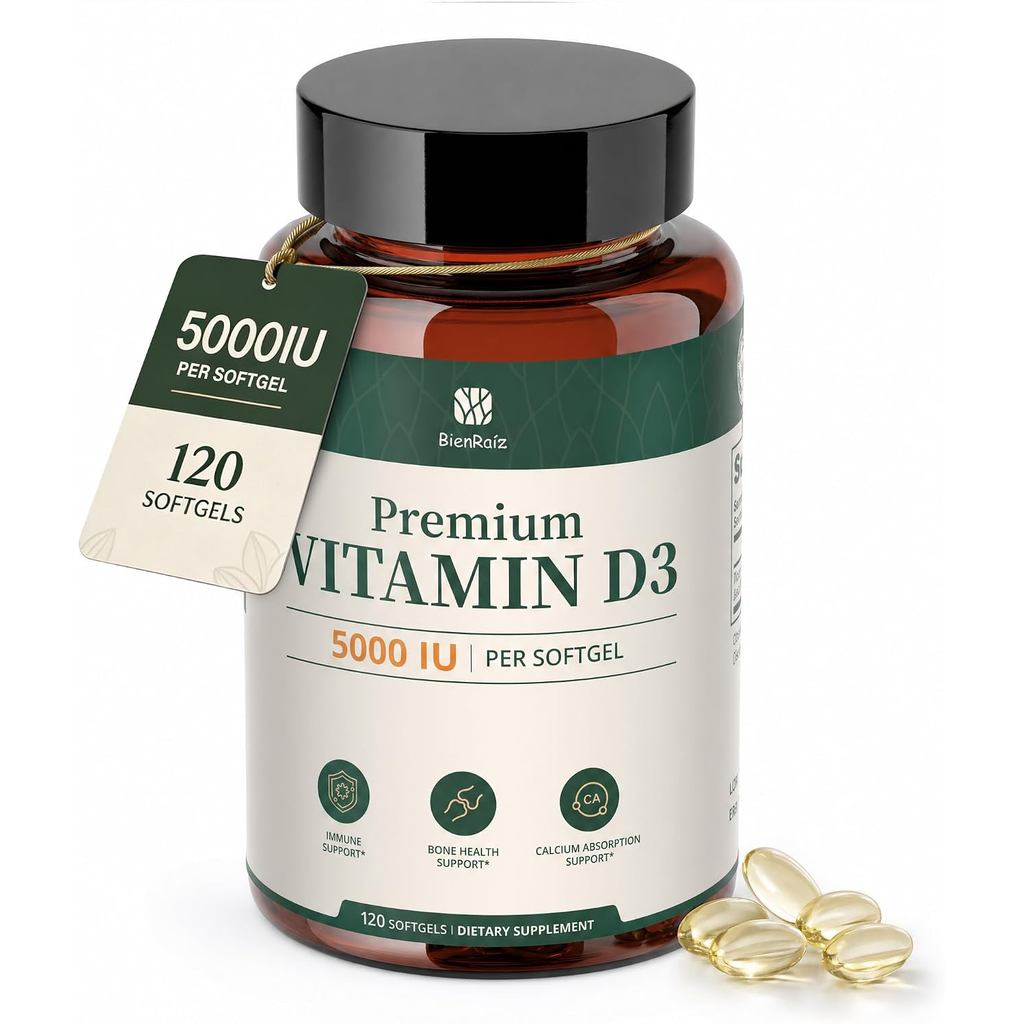 วิตามินดี3 5000 IU Softgel พร้อมน้ํามันเมล็ดทานตะวัน จ่าย 120 วัน | 3rd Party Tested High Absorption