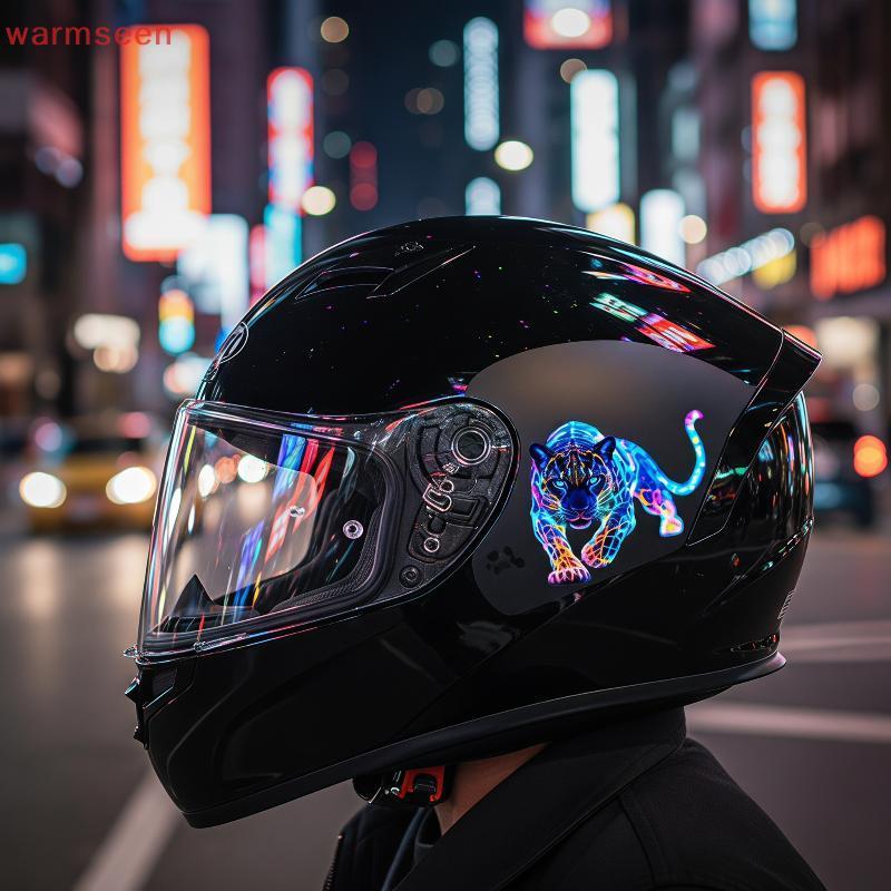 (อบอุ่น) Neon Leopard Motorcycle Fuel Tank Stiers Waterproof UV Resistance Decals for Scooter Front 