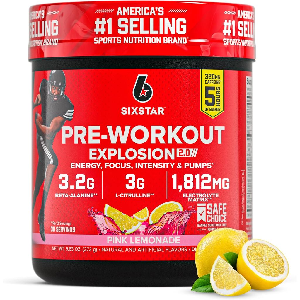 Six Star Pre-Workout Powder for Men & Women, Pink Lemonade (30 เสิร์ฟ) - Preworkout Explosion 2.0 En