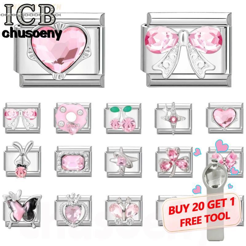 สร้อยข้อมือสแตนเลสสไตล์แพทช์ เพชรสีชมพูจากอิตาลี ขนาด 9 มิลลิเมตร สำหรับเสริมบุคลิกภาพ